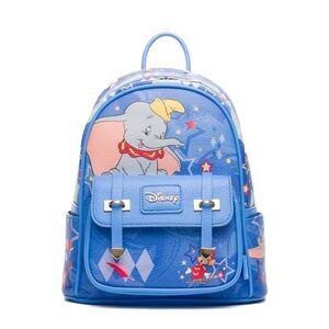 Disney Classic Dumbo Circus Blue Vegan Leather Mini Backpack Timothy Mouse Bag
